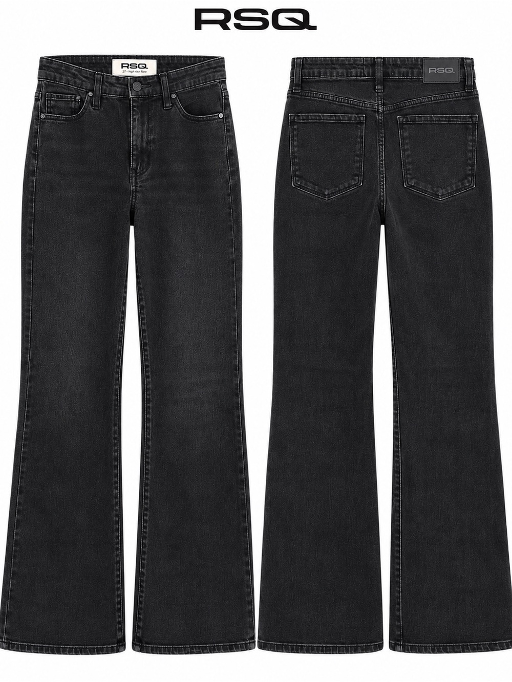 RSQ High Rise Flare Jeans Washed Black Denim Size 27